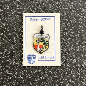 Vintage 800 Silver REU Enamel Liechtenstein Shield Travel Pendant Bracelet Charm - Picture 1 of 5