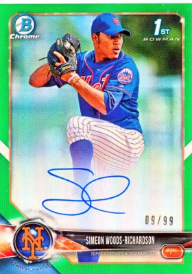 2018 Bowman Chrome Draft Simeon Woods-Richardson Green Refractor Auto Autograph - Image 1 of 2