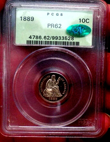 SEATED LIBERTY PROOF DIME 1889 PCGS PR 62++ CAC HUGE DEEP CAMEO UNDER GRADE !! Cover