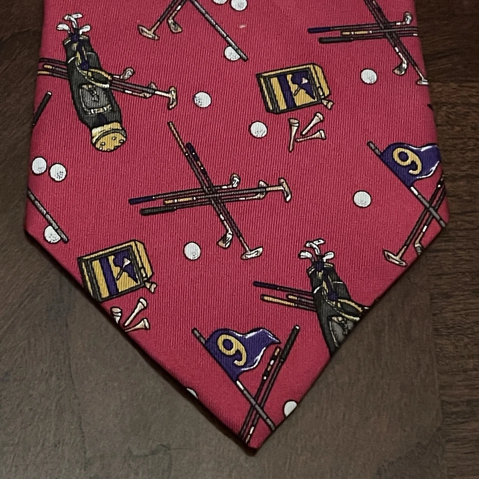 Corbata de cuello Smith negra vintage 100 % seda para hombre hecha en estampado de golf de EE. UU. Foto 1 de 4