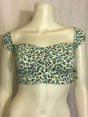 NEW VOLCOM FLORAL STRETCHY RUCHED BOHO GYPSY UNDER SHIRT CROP TOP MEDIUM $32 - Image 1 of 4