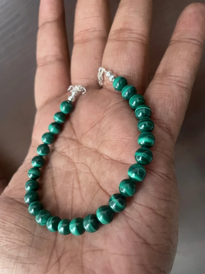 Малахит драгоценных камней бисер 925 пробы браслет ювелирных изделий подарок для нее k7 - Изображение 1 из 4