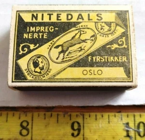 NITEDALS OSLO IMPREGNERTE FYRSTIKKER TRID LASER TRYGT NORWAY MATCHBOX {1} - Picture 1 of 5