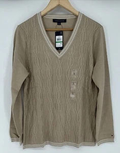 Tommy Hilfiger Women's Maine V-Neck Sweater Top Size-Large. 100% Cotton. Khaki - Picture 1 of 4