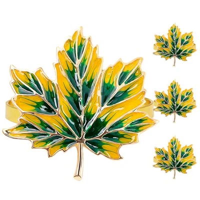  4 pezzi fibbie per tovaglioli foglia d'acero anelli per tovaglioli in metallo decorazioni da pranzo porta tovaglioli - Immagine 1 di 4