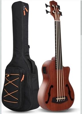 Batking Bass Ukulele UBass Baritone 30 Inch Mahogany F-Holes Fretless/EQ Gig Bag - Image 1 of 4
