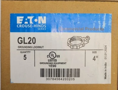 Lote de (5) tuercas de seguridad Eaton Crouse Hinds GL20 4 pulgadas de conexión a tierra Foto 1 de 2