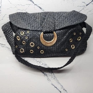 Elliot Lucca Handbag Basket Weave Genuine Leather Shoulder Purse in Black  - Picture 1 of 9