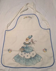Vintage 40er Jahre Baumwolle Latzschürze mit gestickter Applikation Southern Belles - Bild 1 von 13