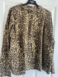 M&S Collection Brown Animal Print Long Sleeved Casual Tunic Top Size 18 - Picture 1 of 5