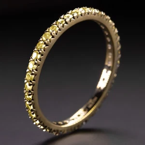 YELLOW SAPPHIRE 14K YELLOW GOLD ETERNITY RING STACKING WEDDING BAND - Size 7 - Picture 1 of 3