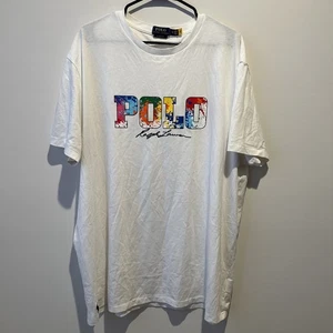 Polo Ralph Lauren T-shirt Men’s XL Classic Fit White With Multicolor SPELLOUT - Picture 1 of 7
