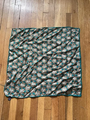 Bespoke Teal / Green Starfish Printed Handkerchief,100% Silk Hand Rolled,MINT - Image 1 of 3