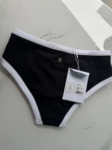 Chanel Black & White Bikini Bottom Shorts Ribbed Swim S M UK 8 10 Cc Coco - Picture 1 of 8