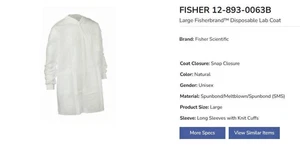 FISHER 12-893-0063B Fisherbrand™ Disposable Lab Coat 10 pack - SIze Medium - Picture 1 of 2