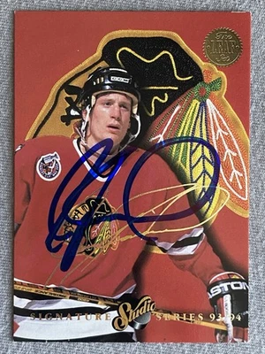 BLACKHAWKS- JEREMY ROENICK AUTOGRAPH 1993-94 LEAF STUDIO #7/10 TRADING CARD - Image 1 of 2