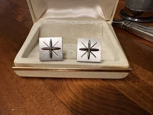 Mid Century Modern Swank Atomic Starburst Sterling Silver Cuff Links - Picture 1 of 19