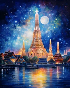 Impresión artística giclée Templo Wat Arun Luna Llena Bangkok Tailandia 8x10 - Imagen 1 de 2
