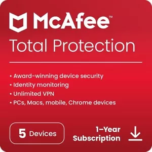 More details for mcafee total protection 2024 pc mac ios 5 device 1 year 5 minute email delivery