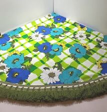 Vintatge 70's Flowered Table Cloth w/ Fringe 72" x 74"