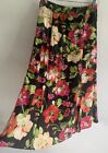 EAST BLACK FLORAL PRINT MID RISE SILK LONG MAXI FIT & FLARE SKIRT SIZE:14 SUMMER