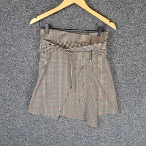 Zara Womens Mini Skirt Size XS Extra Small Grey Check Belt - Picture 1 of 9