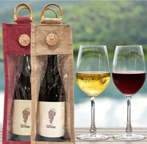 KHAKI Bamboo Burlap Wine Bag - Picture 1 of 6