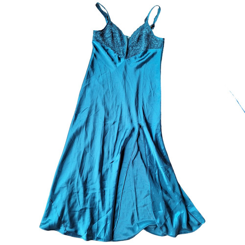 VALENTINO Abito da notte Victoria Secret vintage etichetta oro lungo raso fessura slip verde