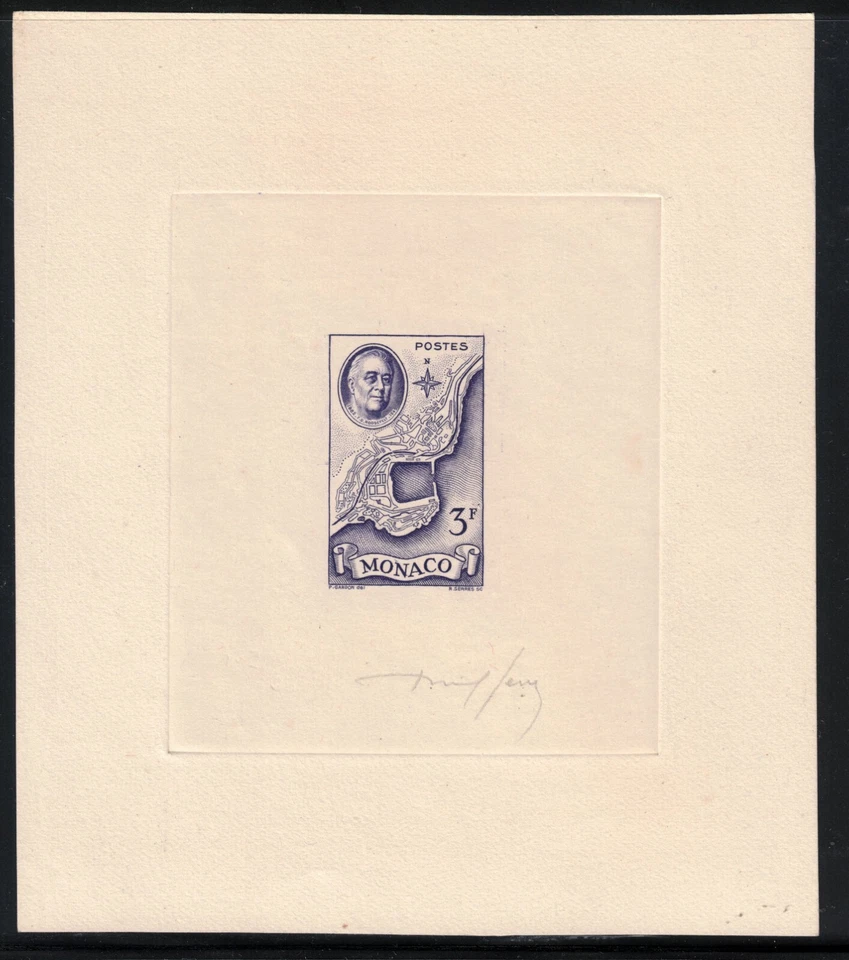 Mónaco FDR 1946 Roosevelt Scott 202 artista firmado troquel a prueba Foto 1 de 2