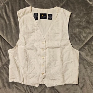 Liz Sport Petite Women's Vest White Embroidered Cotton Lace Detail V-Neck - Picture 1 of 9