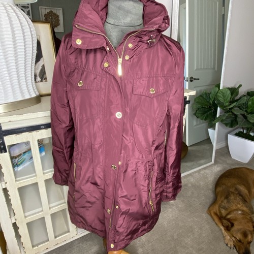 Cappotto con cappuccio nascosto Michael Kors donna bordeaux a scatto cerniera anteriore taglia M