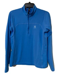 Womens Haglofs Blue 1/4 Zip Up Base Layer Fleece Lined Pullover Sweatshirt Sz M - Picture 1 of 12