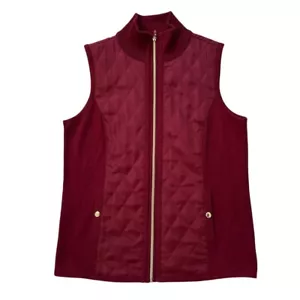 Susan Graver Quilted Vest Sleeveless Knit Mock Neck Burgundy Womens Medium - Picture 1 of 9