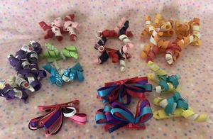 Fabric Bows Hair Clip Barrettes Pairs Lot of 15 Curly Vintage 1990's Ribbons - Picture 1 of 8