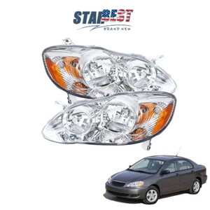 Headlight Chrome Housing Lamps Left+Right Side Pair For Toyota Corolla 2003-2008 - Picture 1 of 12