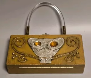RARE Vintage Enid Collins PAPER MACHE Purse Handbag Owl Early Jeweled Eyes - Picture 1 of 12