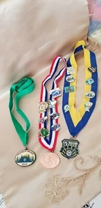 Menge 4 Fußball/Baseball Medaillen mit Bändern + 15 Pins Santa Cruz/Scotts Valley - Bild 1 von 12