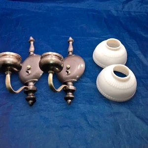 Antique Wired Pair Art Deco Slip Shade Sconces Rewired Set Of Two 65A - Picture 1 of 5