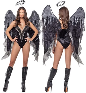 Womens 3Pc Dark Angel Costume Velvet Body Halloween Roleplay Outfit Sizes S M L - Picture 1 of 7
