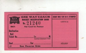 Rock Island One Way Coach Rocket Reservation Card - Picture 1 of 2