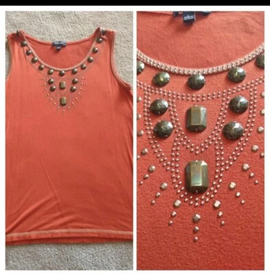  Camiseta sin mangas con cuello redondo tachonado marrón ámbar suave y sexy ligera L grande Foto 1 de 4