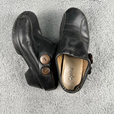 Tamancos femininos Sanita Nicolette 7,5 couro preto salto bloco sapatos mula - Imagem 1 de 4