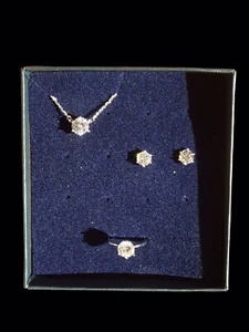The Danbury Mint Cubic Zirconia Necklace 18" Stud Earrings Ring Sterling Silver - Picture 1 of 4