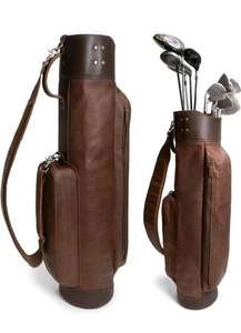 Littlefield & co Leather Golf Bag with Top Divider & Shoulder Strap - Picture 1 of 8