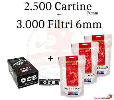 2.500 Cartine OCB premium 70 mm + 3.000 FILTRI Doberman 6 x 15mm