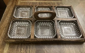 Vintage Handmade Hors D'oeuvre Tapas Chutney Party Dishes Nibbles Glass & Wood.  - Picture 1 of 7