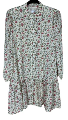 Vestido Camisa Para Mujer Untuckit Marfil Rosa Floral Maggie Plisado Con Volantes con Botones M Foto 1 de 4