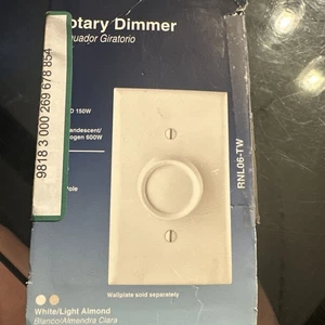LEVITON RNL06-TW TRIMATRON 600-WATT SINGLE-POLE ROTARY DIMMER WHITE/LIGHT ALMOND - Picture 1 of 9