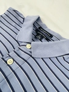 LAND'S END Short Sleeve Polo Shirt Mens Small Blue Black Striped 100% Cotton - Picture 1 of 15