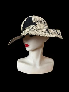 Vintage 80’s Norma Kamali for Stetson Black Tan Tropical Hat Beach Sun Cotton - Picture 1 of 8